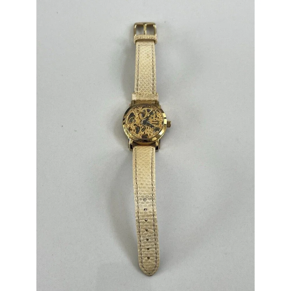 $450 Akribos XXIV AK431YG-A Automatic Skeleton Watch Krysterna Crystal Leather